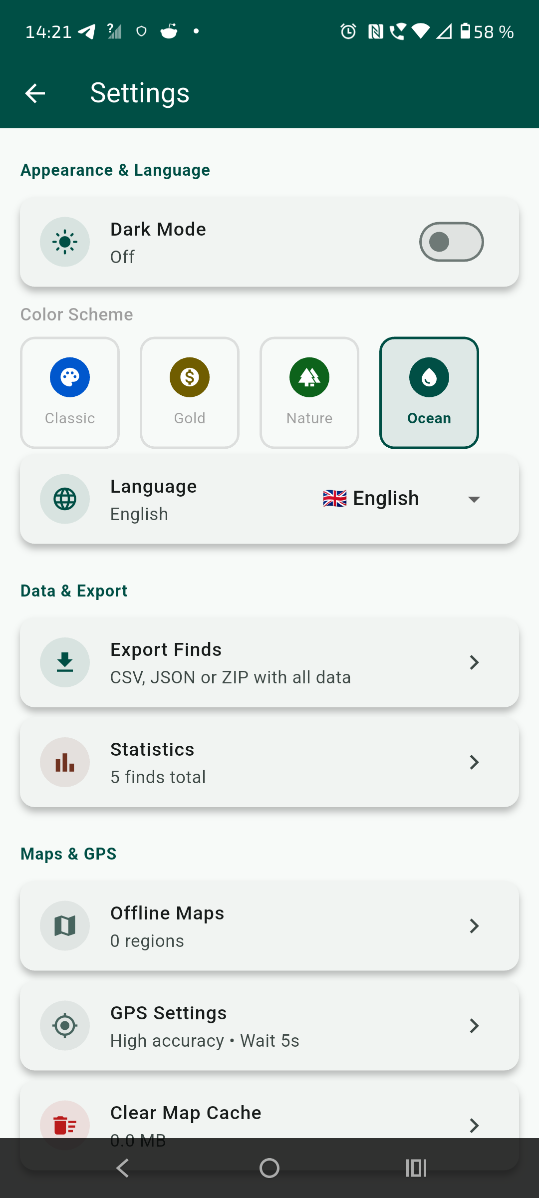 Settings screen - light mode