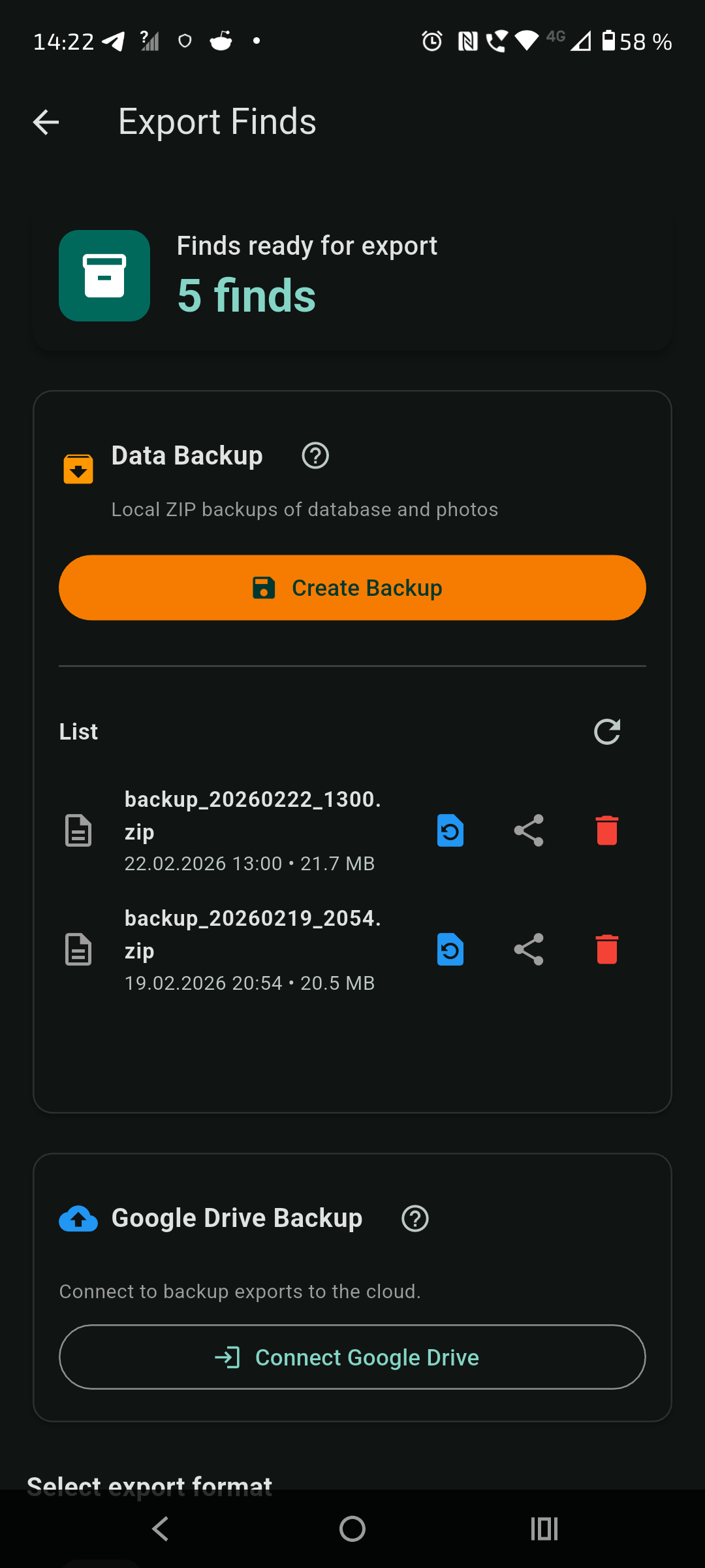 Export list and backup